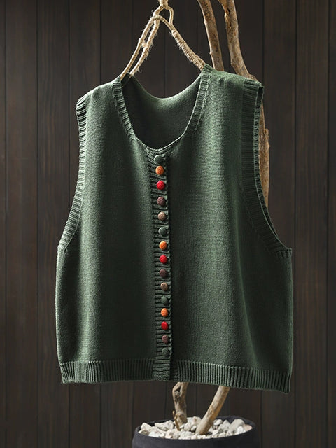 Gilet in maglia a trecce con scollo a V in lana autunnale casual da donna