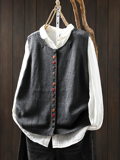 Gilet in maglia a trecce con scollo a V in lana autunnale casual da donna