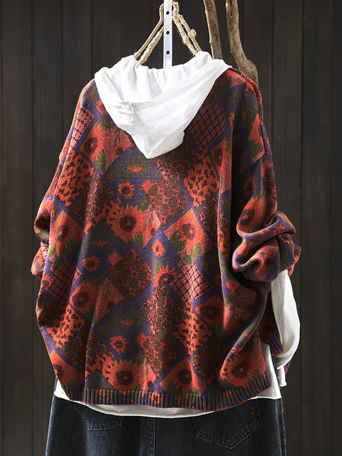 Maglione a collo alto con motivo etnico color block autunnale da donna