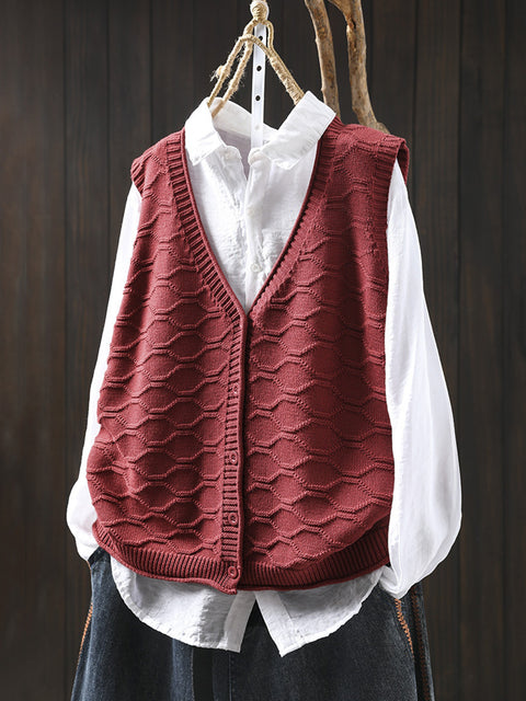 Gilet in maglia con scollo a V casual autunnale da donna