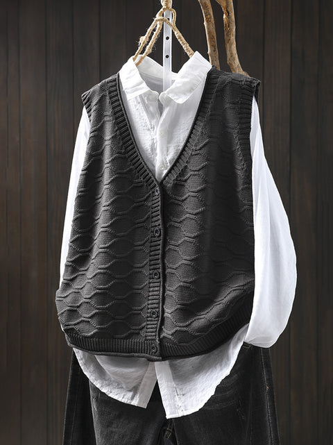 Gilet in maglia con scollo a V casual autunnale da donna