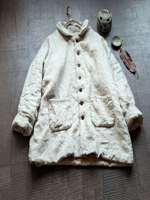 Women Vintage Autumn Solid Padded Coat