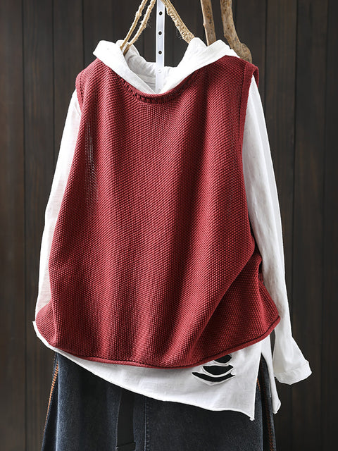 Women Vintage Pure Color O-Neck Knit Vest