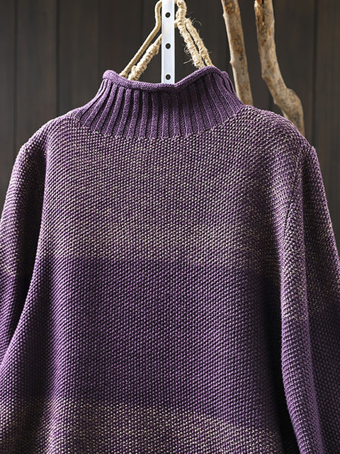 Women Autumn Casual Colorblcok Half-Turtleneck Sweater