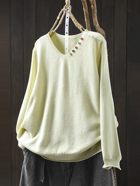 Maglione a V casual da donna autunno colore puro