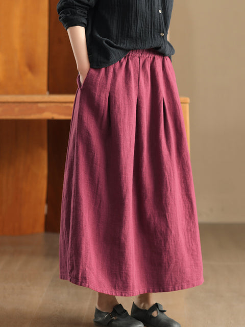 Women Spring Artsy Pure Color Skirt