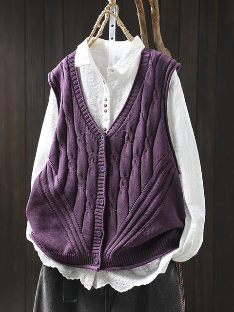 Gilet da donna in maglia con scollo a V, colore puro, primaverile