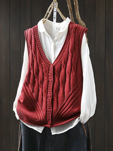 Gilet da donna in maglia con scollo a V, colore puro, primaverile