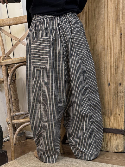 Pantaloni dritti in lino a quadri vintage primaverili da donna