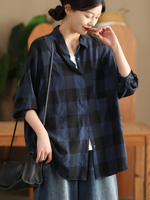 Women Autumn Artsy Plaid Shirt