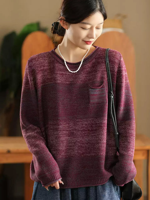 Maglione in cotone con scollo a V colorblock autunnale da donna