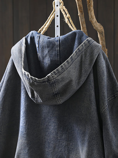 Cappotto con cappuccio in denim vintage primaverile da donna