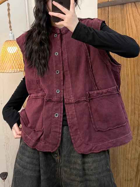 Gilet in cotone con scollo a V retrò primaverile da donna