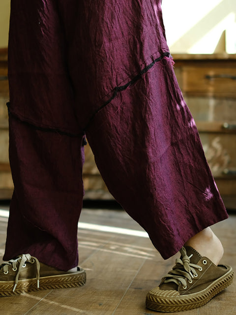 Women Spring Vintage Linen Spliced Wide-leg Pants