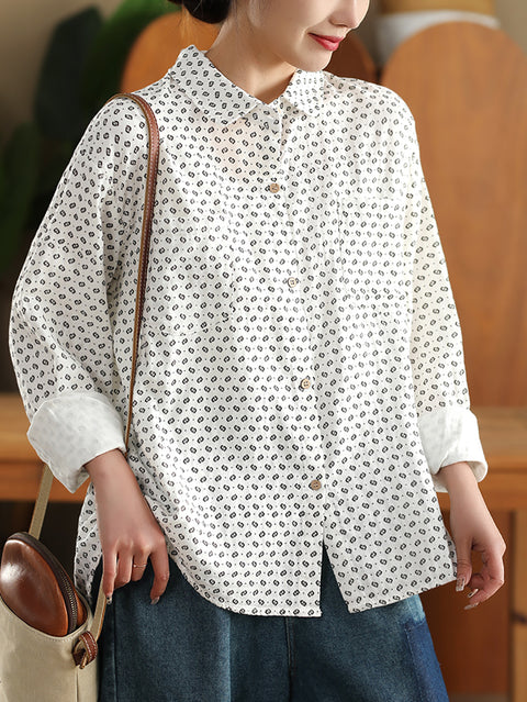 Camicia a pois in 100% cotone, stile Artsy, da donna, primavera