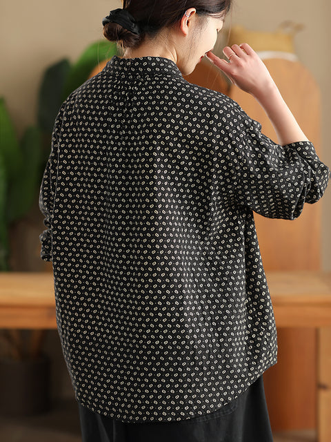 Camicia a pois in 100% cotone, stile Artsy, da donna, primavera