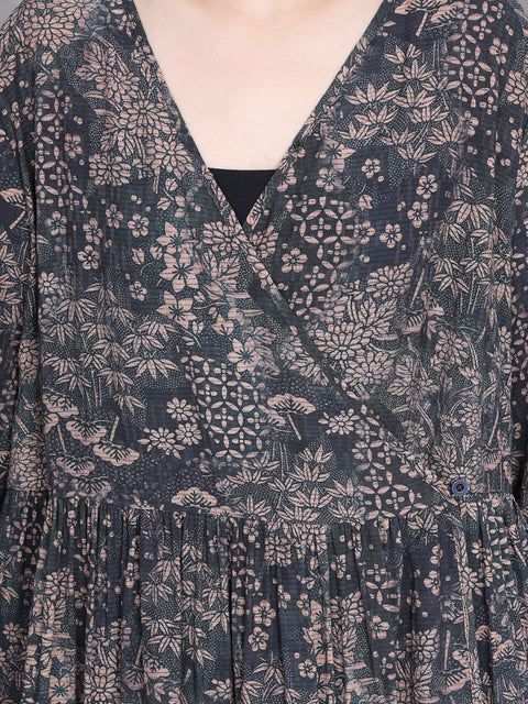 Abito da donna primaverile vintage con scollo a V e cinturino a fiori