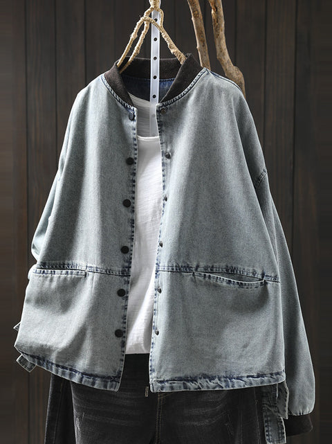 Cappotto in denim con scollo a V primaverile vintage da donna