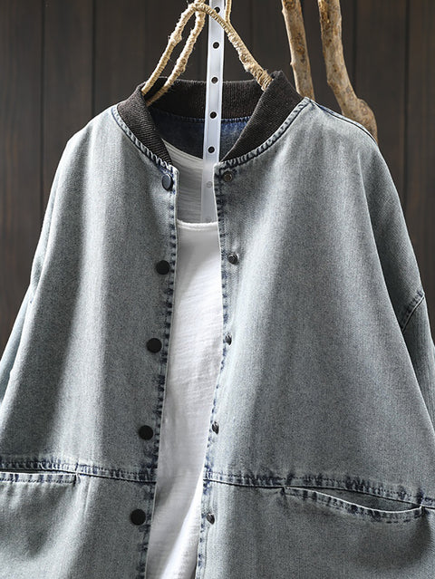 Cappotto in denim con scollo a V primaverile vintage da donna