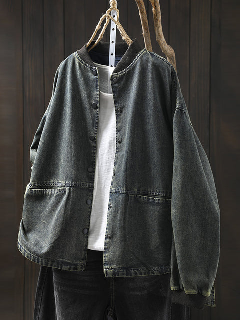 Cappotto in denim con scollo a V primaverile vintage da donna