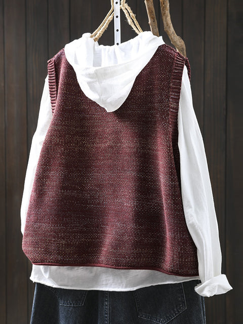 Gilet da donna in maglia color puro con scollo a V