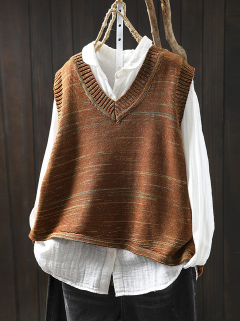 Women Spring Ethnic V-Neck Knit Vest