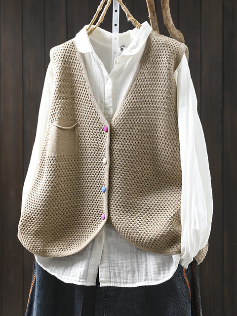 Gilet in maglia con bottoni e scollo a V casual da donna primaverile