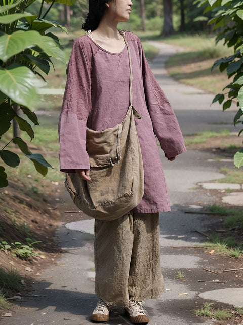 Camicia da donna in lino con scollo a V e colori puri primaverili