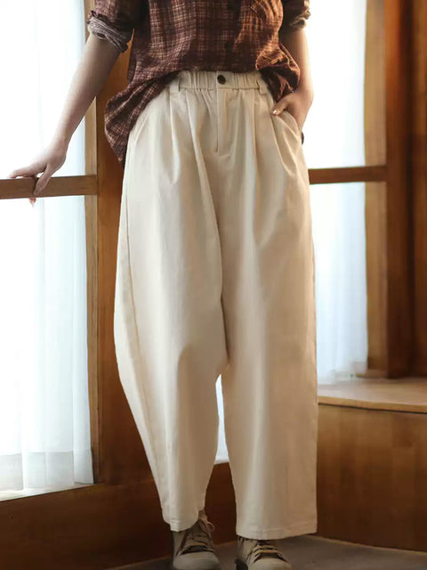 Women Spring Casual Pure Color Cotton Straight Pants