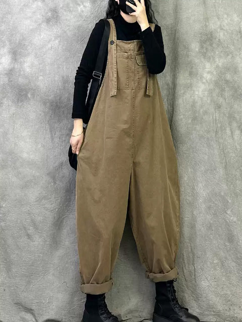 Women Spring Casual Pure Color Loose Jumpsuits