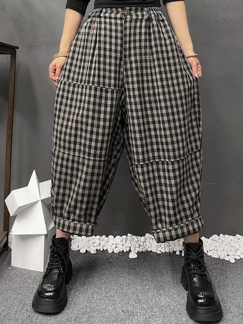 Pantaloni harem a quadri primaverili vintage da donna