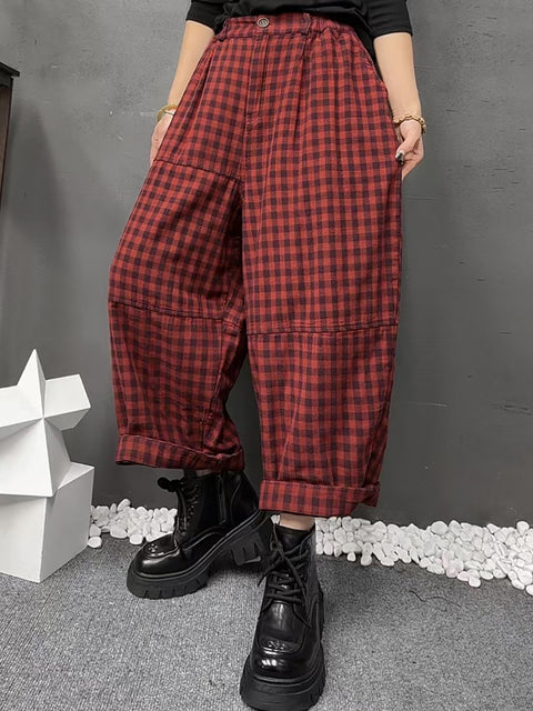 Pantaloni harem a quadri primaverili vintage da donna