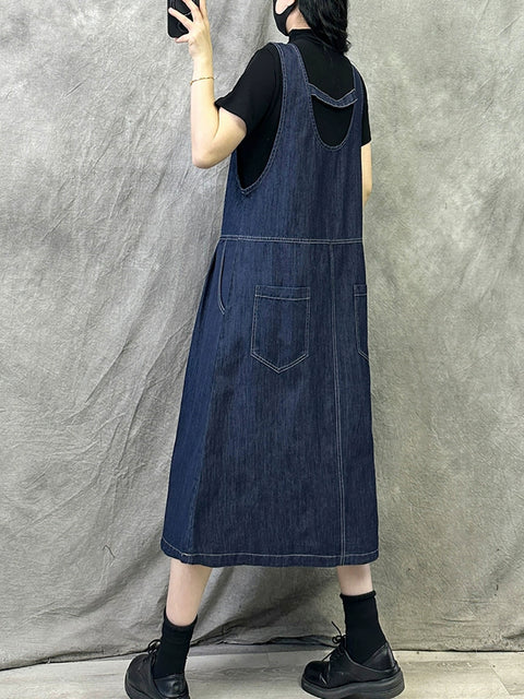 Vestito da donna con bretelle in denim puro colore Artsy Spring