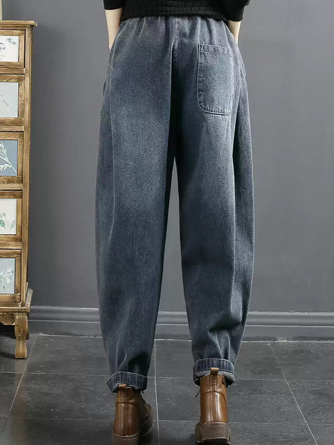 Pantaloni harem in denim casual da donna, di colore puro