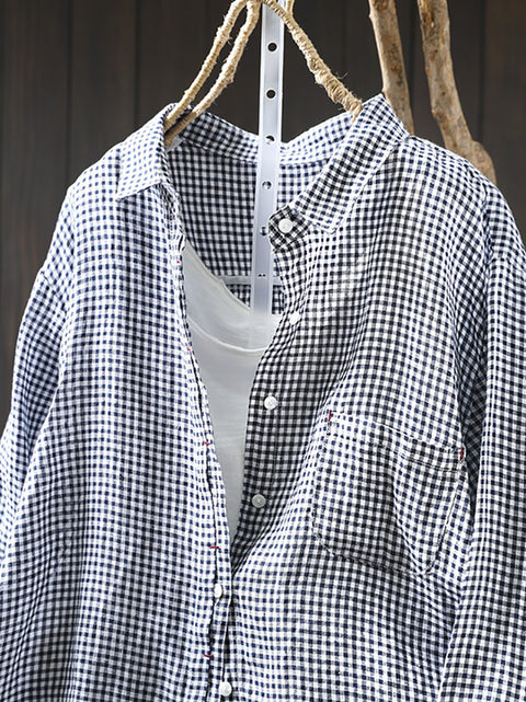 Camicia da donna Artsy Lattice 100%lino con colletto rovesciato