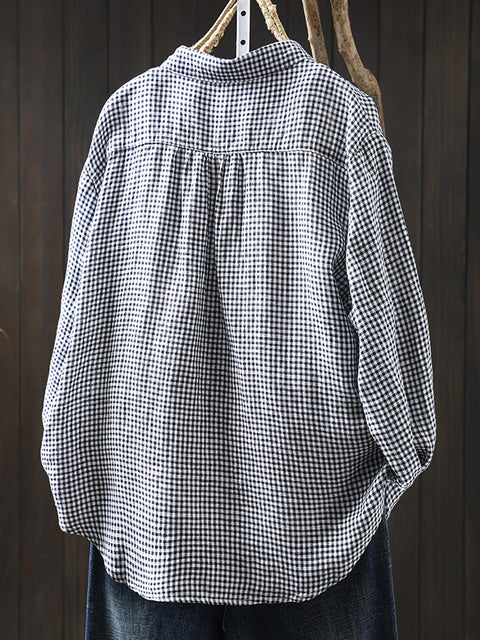 Camicia da donna Artsy Lattice 100%lino con colletto rovesciato