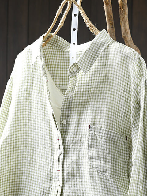 Camicia da donna Artsy Lattice 100%lino con colletto rovesciato