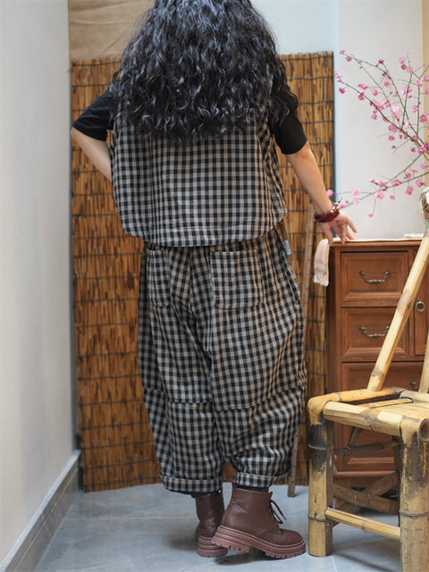 Women Spring Vintage Plaid Loose Suits