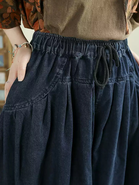 Pantaloni larghi in denim di colore puro casual primaverili da donna