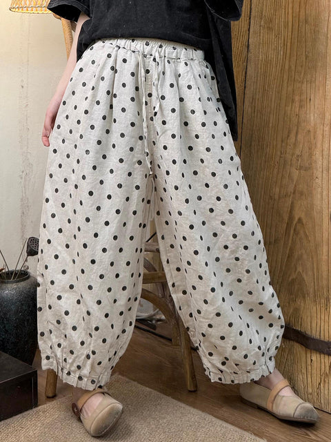 Pantaloni a campana larghi in lino vintage primaverili da donna