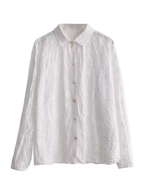 Camicia da donna estiva con ricamo 100% cotone e colletto rovesciato