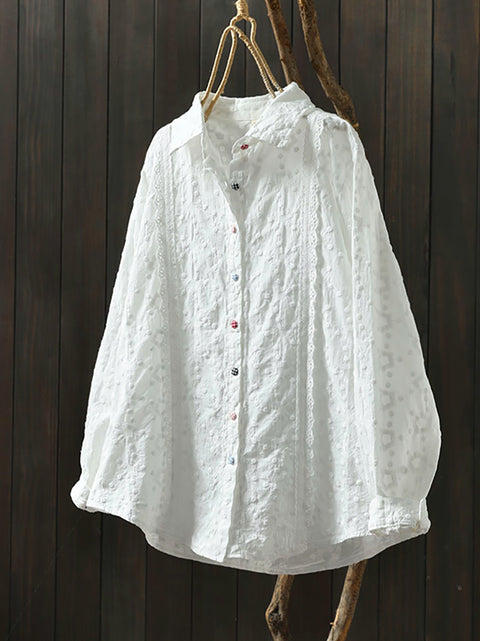 Camicia da donna primavera con ricamo artistico 100% cotone