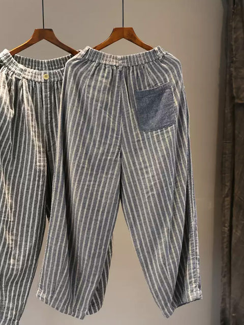 Pantaloni harem larghi a righe vintage primaverili da donna