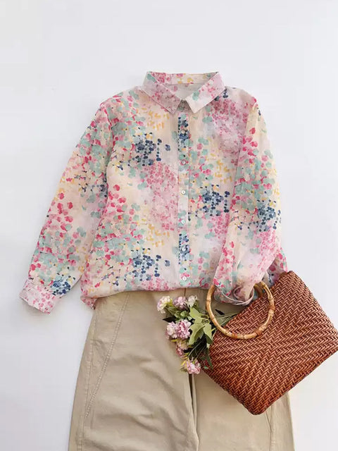 Camicia da donna Artsy Spring Flower 100% Ramie