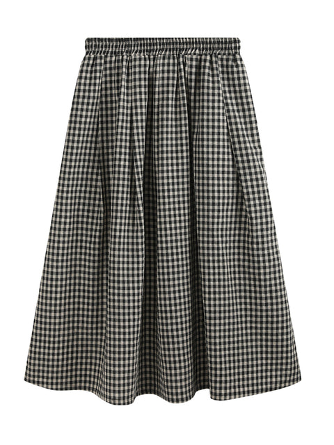 Women Summer Vintage Plaid A-Shape 100%Cotton Skirt