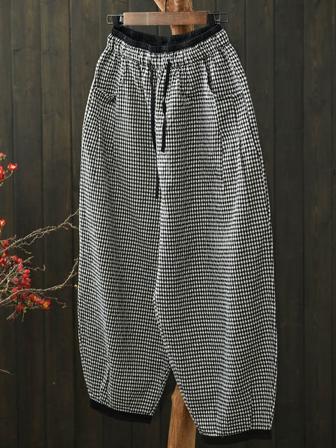 Women Spring Lattice Loose Linen Harem Pants