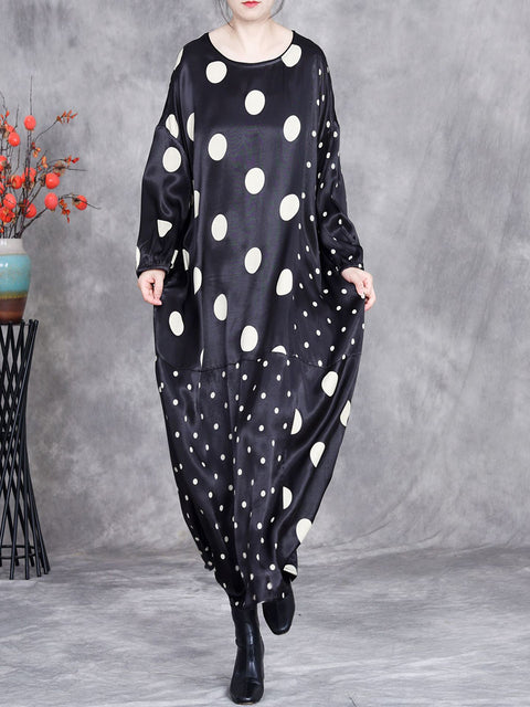 Abito da donna primaverile vintage con pois e giunture larghe