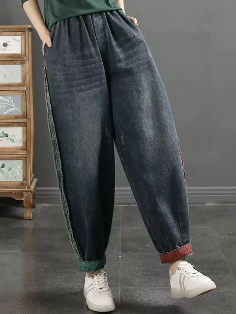 Pantaloni harem in denim con bordo grezzo retrò primaverili da donna