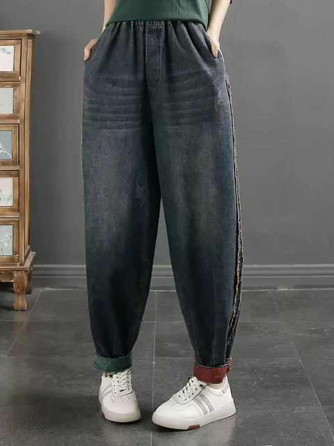 Pantaloni harem in denim con bordo grezzo retrò primaverili da donna