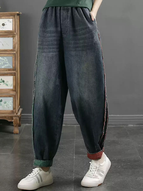 Pantaloni harem in denim con bordo grezzo retrò primaverili da donna